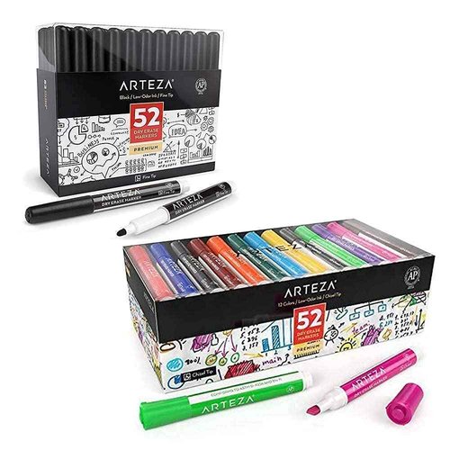 ARTEZA Dry Erase Markers Pack of 52 and Dry Erase Markers Pack of 52 Black Color Bundle, Whiteboard Pens, Office Supplies for Back to School, Office, Home