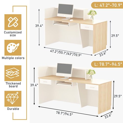 Modern Reception Desk with Storage Drawers and Open Shelves, 47-95 Inch Front Counter Table for Office, Salon, Lobby, Retail Store, or Home Workspace Right/Black 47" Wx23.6 Dx39.4 H