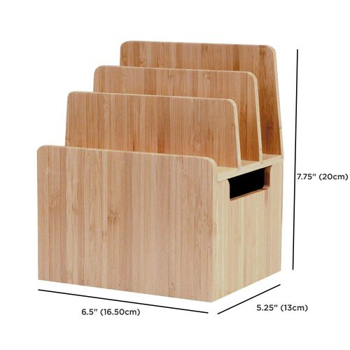 MobileVision Bamboo Office Organizer Complete Set INCLUDES: Charging Station, Pencil & Pen Holder w/Tray for Notepads, Drawer for Office Supplies & Stationary