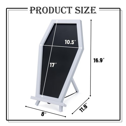 Coffin Chalkboard, Three Legged Stand-up Chalk Board for Desk, Magnetic Chalkboard Easel Sign Tabletop for Home, Office and School - Halloween Decorations Gothic Decor Spooky Gifts, 17''x10.5'', White