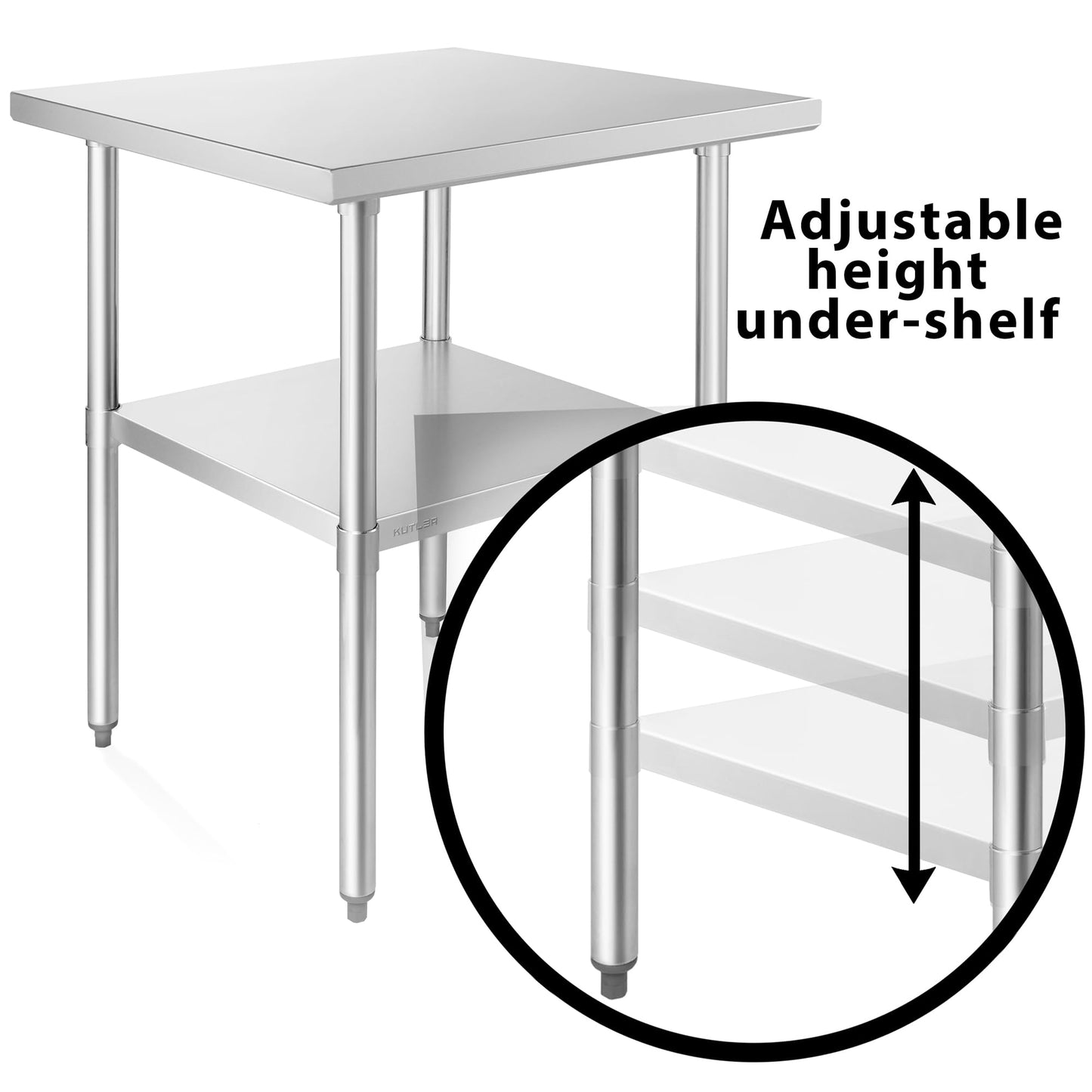 KUTLER Stainless Steel Table 24 x 12 Inches, NSF Heavy Duty Commercial Kitchen Prep and Work Table with Undershelf for Restaurant, Hotel, Home