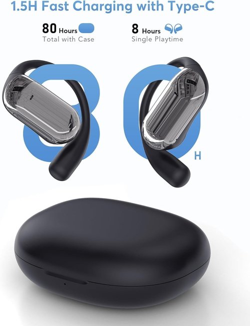 KOSERNT AI Translation Earbuds Real-Time, 144 Languages & Accents,4-in-1 Open Ear Wireless Earbuds with Charging Case, Compatible with iOS & Android, Ideal for Travel, Business, Learning,Black
