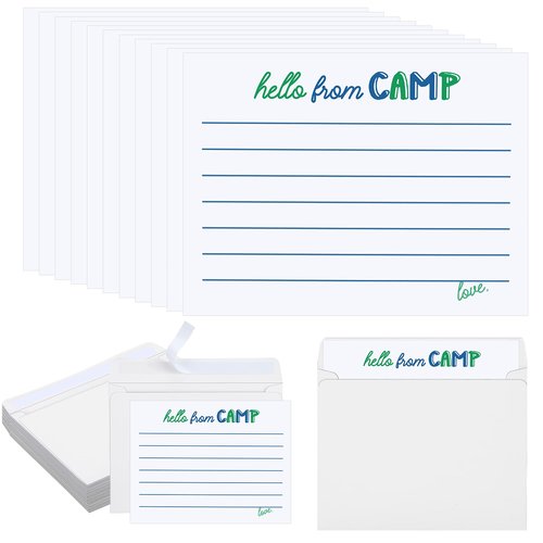 Motiskyy 12 Set Camp Lined Flat Cards and Envelopes Set 5.5 x 4.25 Inches Camp Stationary with Envelopes for Boys and Girls Campers