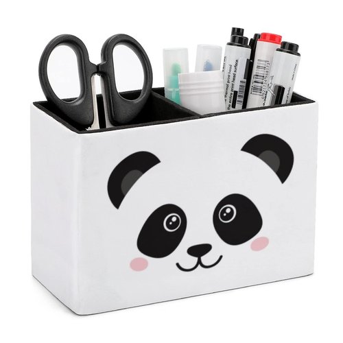 Niapessel Pencil Holder for Desk, Cute Panda Face Pen Holder Storage Desktop Pen Organizer Desk Pencil Organizer Makeup Brush Holder for Office School College Leather