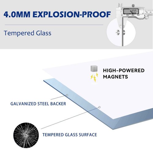 WALGLASS Glass Whiteboard 24"x18" Magnetic Glass Board, Framless Dry Erase Board for Wall, Office, School, Includes 6 Strong Magnets, 1 Pen Tray(Ultra White)
