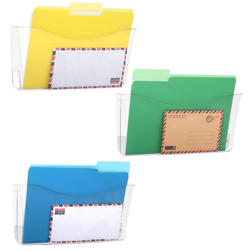 COSYAWN 3 Pack Clear Single Pocket Wall Mounted File Organizer, Plastic Hanging Wall File Holder, Clear Wall Mail Magazines Folder Organizer for School Home and Office