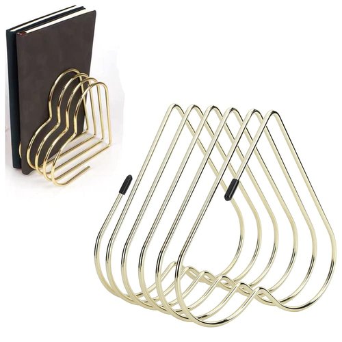 Watris Veiyi Files Folder Stand, Desktop Iron Storage Rack, Book Record Holder, Desktop Album Storage Rack, Vinyl Record Stand Holder, 5 Slot Heart Shaped File Holder for Office Home Decor(Gold)