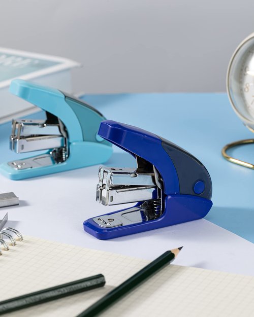 PAPERPAL Effortless Mini Stapler Set, 20 Sheet Capacity, Integrated Remover & Staple Storage, Holds 1/4" Staples, Includes 1000 Staples, Lightweight, Office, School & Daily Use, Dark Blue