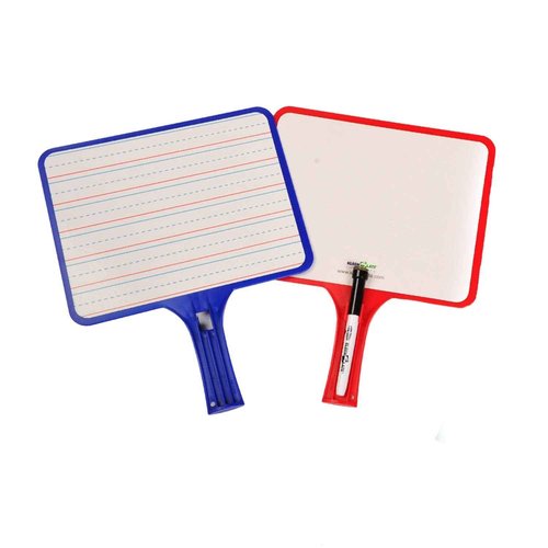 KleenSlate Blank/Lined 2-Sided Rectangular Dry Erase Paddles with Markers, Class Set of 10