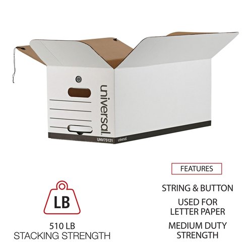 Universal 75121 String/Button Storage Box, Letter, Fiberboard, White (Case of 12)