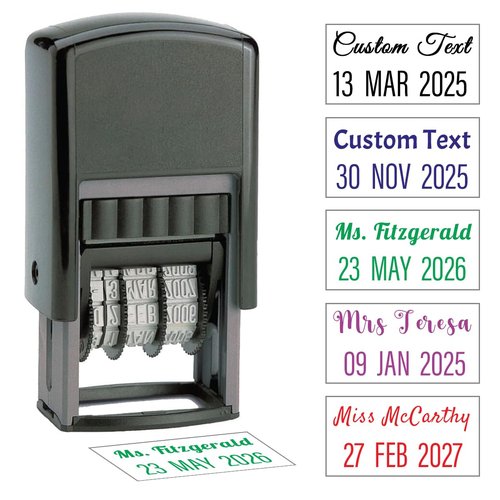 Custom Date Stamp Personalized Self Inking Date-Stamps with Signature Name for Business Supplies 1 Line Custom Text Customized Office Rubber Stamper Stationary, Teacher Gift - Many Colors & Fonts