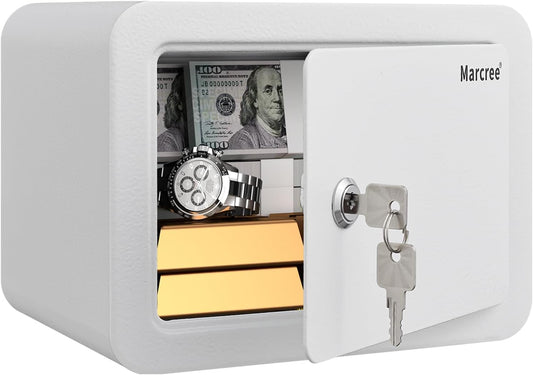 0.23 Cubic Small Safe Box for Home, Mini Safes for Kids, Pink Safe with Key, Security Cabinet Safes with Cutting-edge Bending, Lock Box with Keys for Money Cash, 6.69x 9.06x 6.69 Inches, Pink