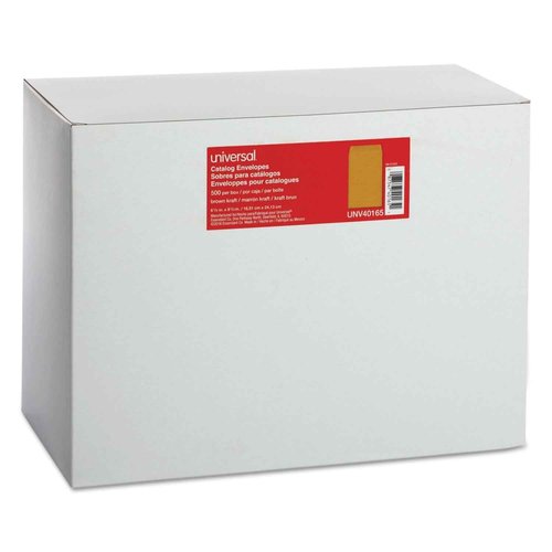 Universal UNV42907 9.5 in. x 12.5 in. #12 1/2 Square Flap Clasp/Gummed Closure Envelope - Brown Kraft (100/Box)