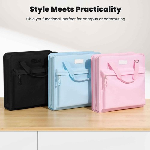 Sooez Zipper Binder 3 Ring, 3 Inch D-Ring, 700-Sheet Capacity, School Binder with Shoulder Strap & Handle, 5-Tab Expanding File Folder, Multi-Pocket Organizer for School Office Supplies, Light Blue