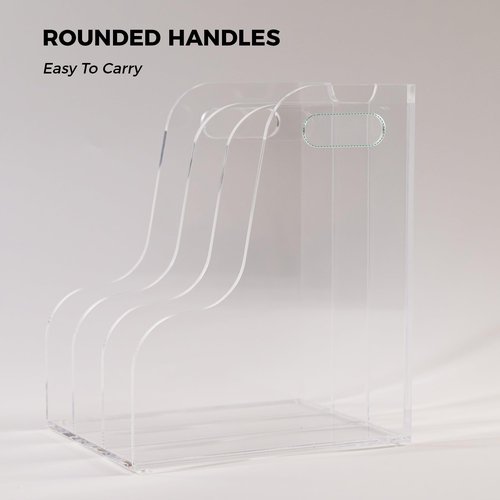 AIMOLLY 3 Vertical Compartments File Holder, Clear Acrylic Desk Organizer and Storage Bins Holding for Magazines, Binders, Notebooks, Envelopes, Multi-purpose Document Organizer for Home Office
