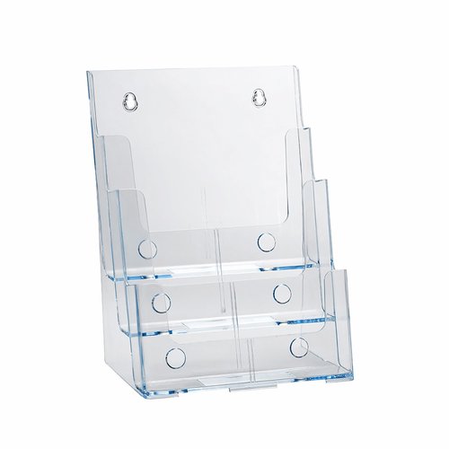 Azar Displays 252378-2PK Brochure Holder 8.5"x11", Acrylic Desk Organizer, Three Tier Document, Magazine & Sign Holder, Wall Mount Desk Accessories (2-Pack)