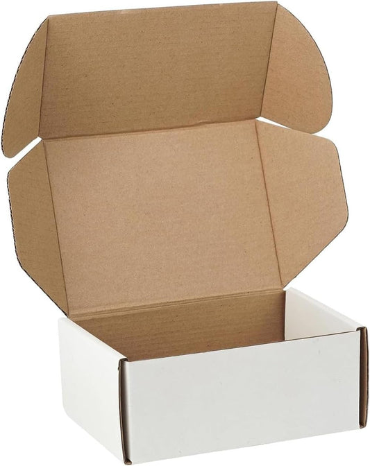 Small Shipping Boxes - 25 Pack White Corrugated Cardboard | 6"x4"x2" for Business & Mailing