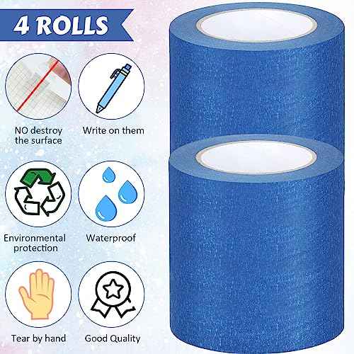 Fainne 4 Rolls Blue Painters Tape Bulk Multi Pack Safe Paint Paper Masking Tape for Wall Painting Decoration Supplies (Blue,4 Inch X 55 Yards)