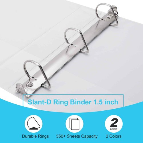 COMIX 3 Ring Binder,1.5 inch Slant-D Clear View Cover with Pockets, Holds 350 Sheets of US Letter Size Paper, White Binder for School Office and Home, 12 Pack