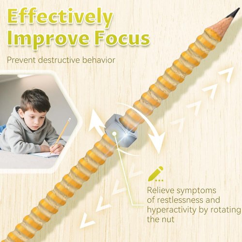 ADHD Pencil - Threaded Fidget Pencil for ADHD & Anxiety, Silent Sensory Tool Stress Relief Rotating Pen Perfect for School Office Home (10Pcs)