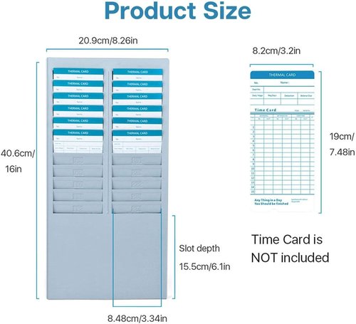 Flexzion Time Card Holder - Wall Mount Rack with 24 Pocket Slots for 7" Cards | Gray Pyramid Series