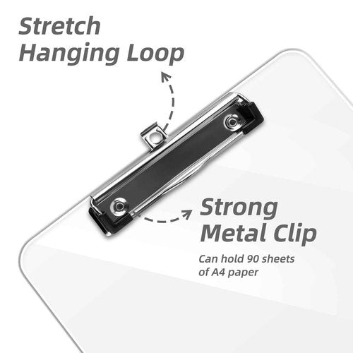 Macroclo Plastic Clipboards Set of 30, A4 Acrylic Clear Board 8.5x11 for Classroom, Students, Transparent Letter Size 9" x 12.5" with Low Profile Clip, Office & School Supply