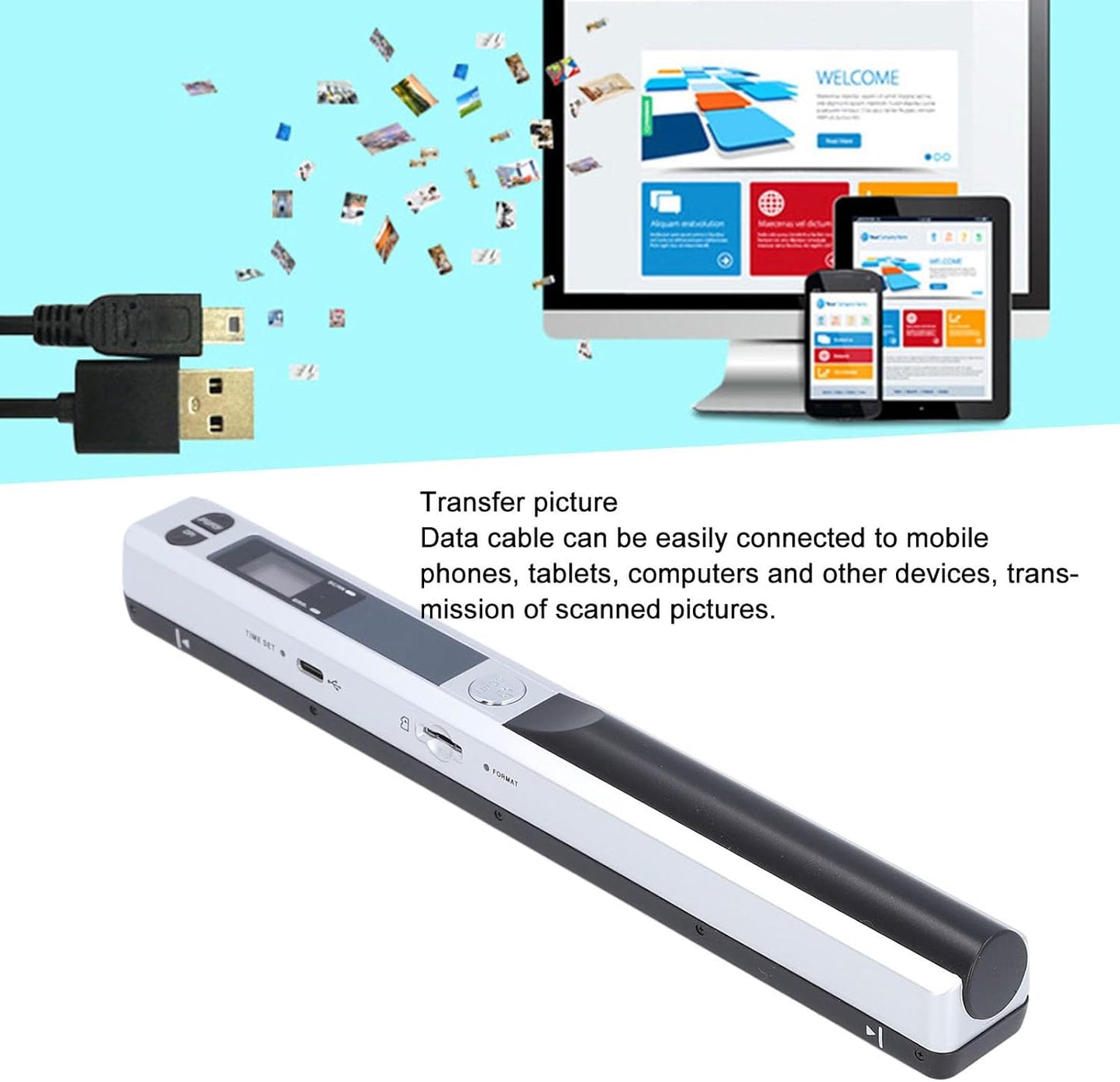 Skiennix Handheld Document Scanner - Portable A4 HD 900DPI Color Scanner for Home & Travel (Silver)