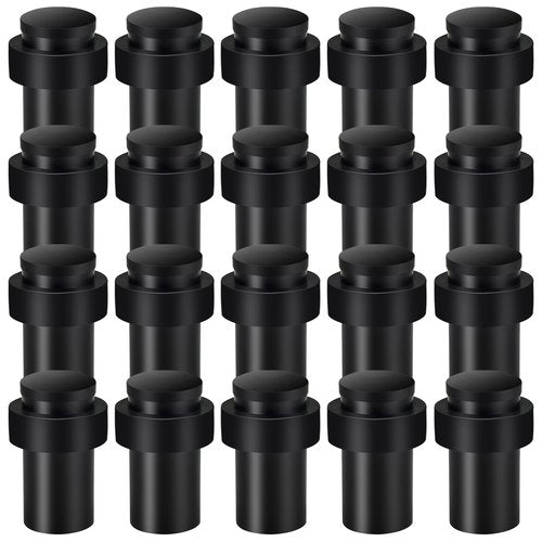 KOLAKO Black Door Stops, 20 Pack Door Stoppers Floor Wall Mount 2.5 Inch(65mm) Heavy Duty Door Stop Modern Decorative Solid Cylindrical Doorstop Bumper, Wall Protector