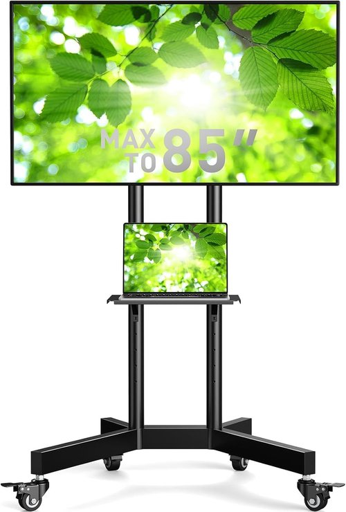 Perlegear Rolling TV Stand - Height Adjustable Mobile Cart for 32-85 Inch Screens | Supports 132 lbs