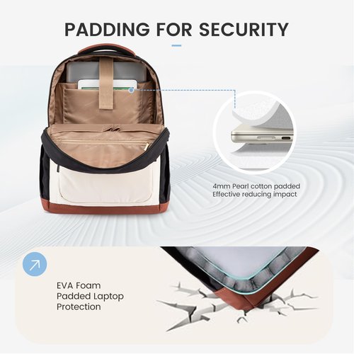 LOVEVOOK Laptop Backpack Women with Pouch Pocket for Large Capacity Cup,15.6 Inch Lightweight Puffer Computer Laptop Bag Travel Backpack Purse for Work College Teacher Personal Item,Black-White-Brown