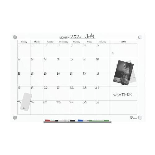 TOWON 36 x 24 Inches Tempered Glass Calendar Dry Erase Board for Wall, 3' x 2' Magnetic Whiteboard Calendar Planner for Office, Home, School Supplies, White