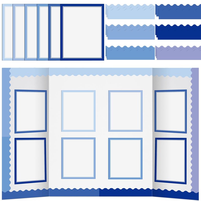 Dinifee 90 Pcs Science Fair Board Supplies Include 72 Trim Scalloped Bulletin Borders 18 Presentation Board Subtitles for Classroom Office Display(Blue)