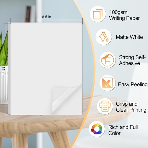 Printable Sticker Paper - 300 Sheets 8.5" x 11" Matte Full Sheet Labels for Inkjet Printers