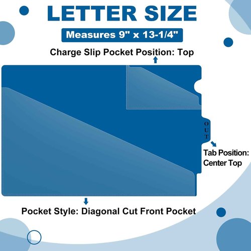 Dunzoom 50 Pcs Center Tab Vinyl Outguides End Tab Poly Out Guide Vinyl Plastic File Folders Letter Size Two Pocket Project Folders Clear Front Documents Holder for Home High School Office Medical