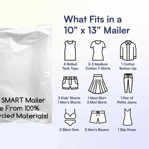100 Count, 10x13 inch 100% Recycled Poly Mailers Eco Friendly Packaging Envelopes Supplies Mailing Bags 2.5 Mil Thick - SMART Mailer