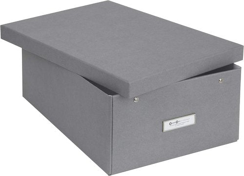 Bigso Box of Sweden Karin Collapsible Storage Box with Labelframe for Easy Identification | Simple Assembly without Tools | Decorative Storage Boxes with Lids | 8.9" x 12.4" x 5.4" | Gray