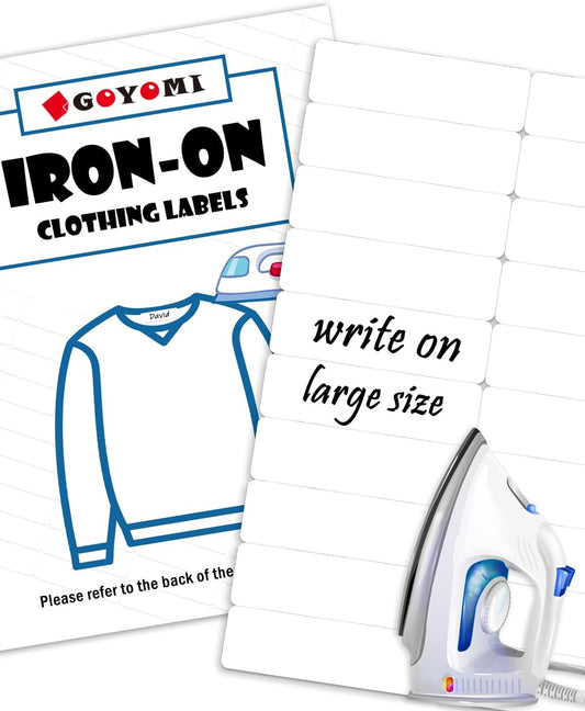 Skiennix Writable Iron-On Clothing Labels - Durable Name Tags for Daycare & School | Pack of 100, 0.5'' x 1.75'' with Marker