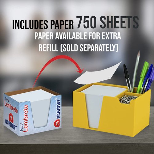 Acrimet Desktop Organizer Pencil, Pen, Paper, Clip, Caddy Holder (Plastic) (White Paper Included) (Solid Yellow Color)
