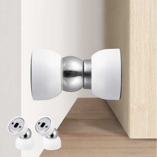 Powerful Magnetic Door Stopper - Heavy-Duty Stainless Steel Mini Door Holder | 2 Pcs for Home & Office (White)