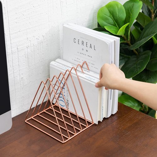 Sooyee 2 Pack 9 Slot Rose Gold Magazine Holder,Desktop File Sorter Organizer Triangle Bookshelf Decor Home Office