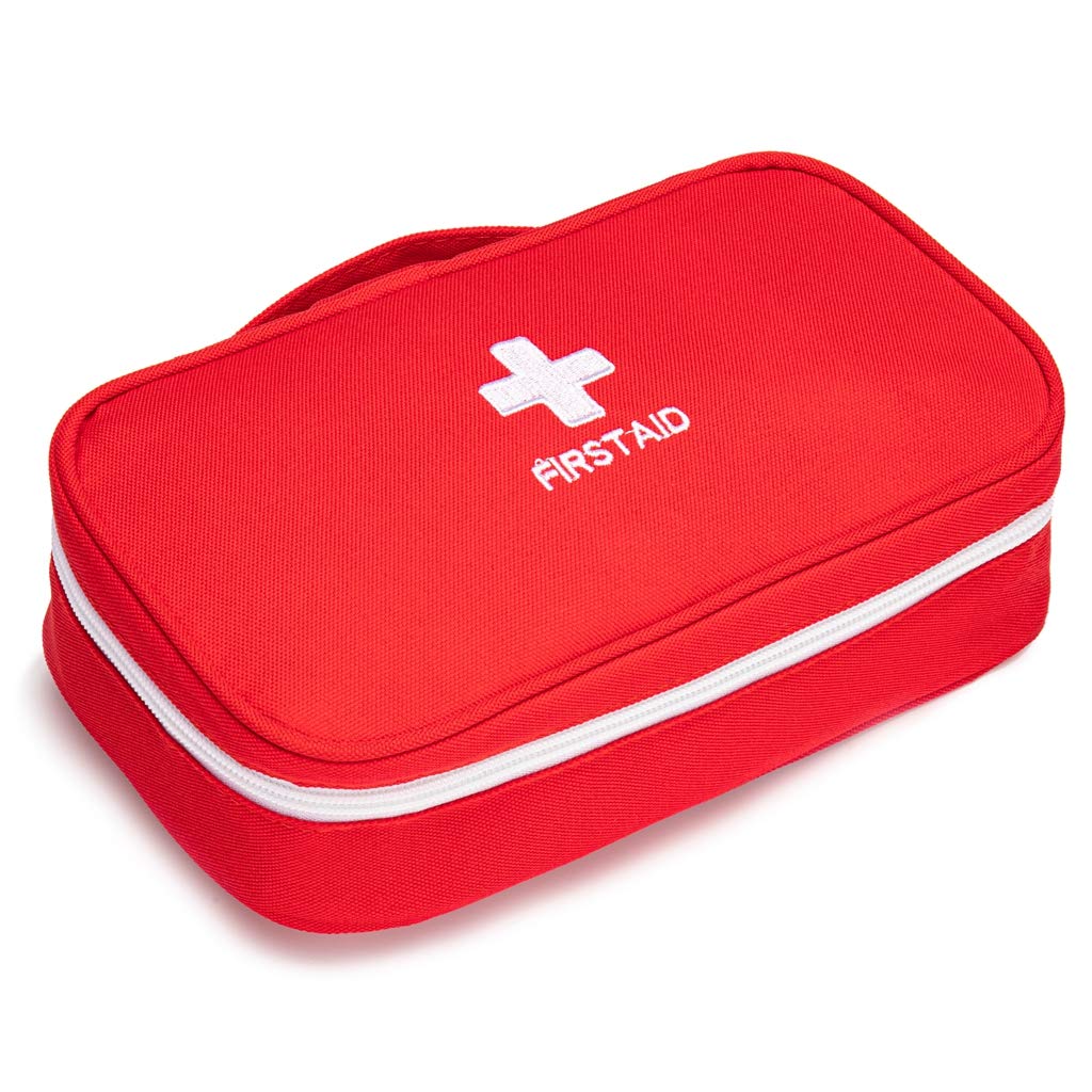 Jipemtra First Aid Bag Tote Empty Small First Aid Kit Bag Outdoor Travel Rescue Pouch First Responder Medicine Bag Pocket Container for Car Home Office Sport Outdoors (Red Handle)