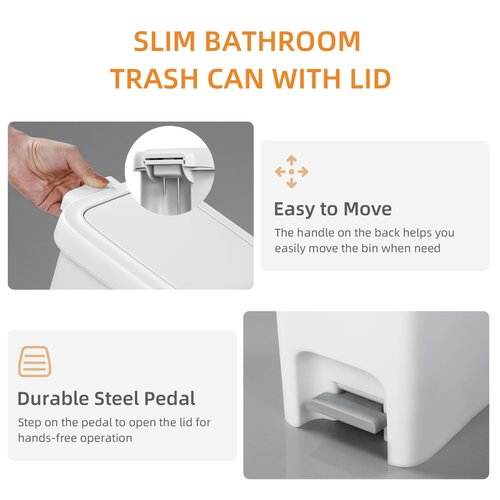 MOPALL Trash Can with Lid, Garbage Can with Press Top & Foot Pedal, Kitchen Step Trash Can, Slim Trash Bin Plastic Garbage Bin Waste Basket for Bathroom|Kitchen|Bedroom|Living Room|Office, 4.4 Gallon