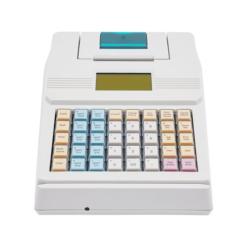 40 Keis Electroic Caish Regist、ers, Menu Based Control System Caish Register with LED and Printer for Small Businesses Suprmarket, White
