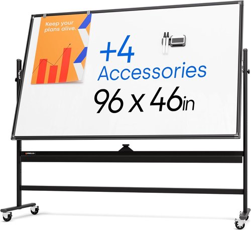 Rolling Dry Erase Board - Large Portable Magnetic Whiteboard with Stand | Double-Sided Easel Style, 96 x 46