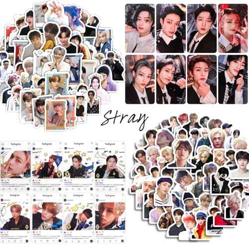 Stray Kids Gifts Set, Including 110 Photocards, 180 Stickers, 1 Drawstring Bag Backpack, 24 Lomo Cards, 3 Design Bracelet, 2 Adhesive Posters, 2 Lanyards, 2 Pins and Keychain SKZ's Fans Merchandise