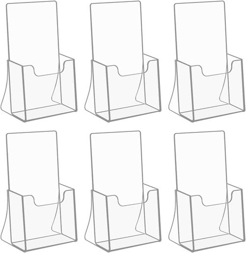 NIUBEE Acrylic Brochure Holder - 50% Thicker Trifold Display Stand for Magazines & Pamphlets | 6 Pack