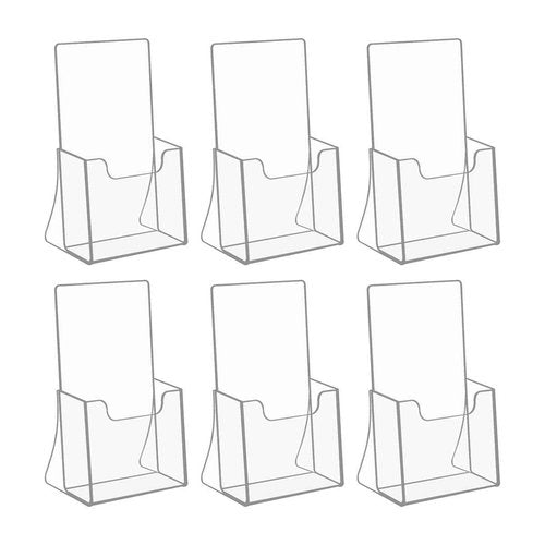 NIUBEE Acrylic Brochure Holder for 4’’ Trifold Pages, 50% Thicker Countertop Acrylic Literature Holder Plastic Flyer Display Stand for Magazine, Pamphlet, Booklets, Menu, Journals, 6 Pack