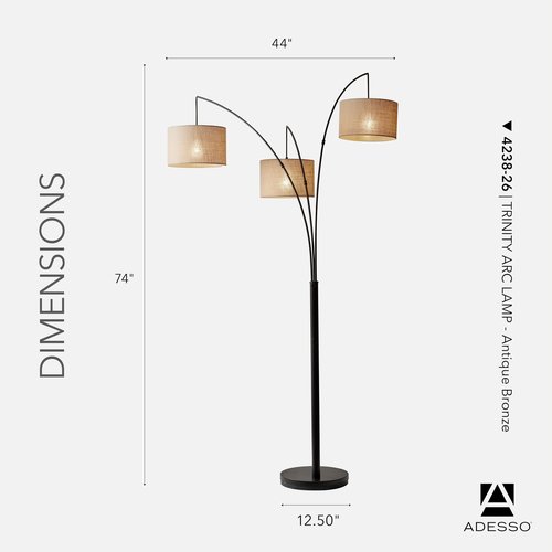 Adesso Arc Floor Lamp with 3 Movable Shades & Dimmable Brightness - Perfect Lighting for Bedroom, Living Room and Corner Decor, Antique Bronze