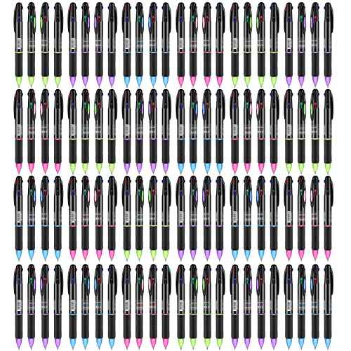 Geyee 96 Pack 4 in 1 Multicolor Ballpoint Pen, 4 Color 0.7 mm Retractable Ballpoint Pens, Colored Multiple Tip, Gel Ink for Christmas Thanksgiving Teacher Office Nurse Gift
