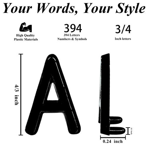 Plastic Letters: 394 Pcs Black, 0.75" - Changeable Felt Letter Board Accessories
